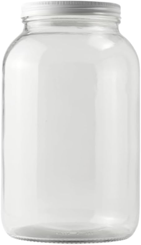 FastRack - 1 Gallon Jar with White METAL Airtight Lid | Glass Canisters with Airtight Lids | Large Glass Jar with Fermentation Lid for brewing, fermentation and pickling