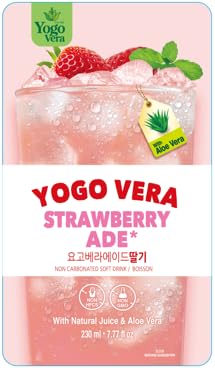 Yogo Vera Strawberry Ade Korean Drink Pouches – Authentic Korean Convenience Store Beverage with Sweet Strawberry Flavor, Refreshing Juice Pouch (10 Pack)