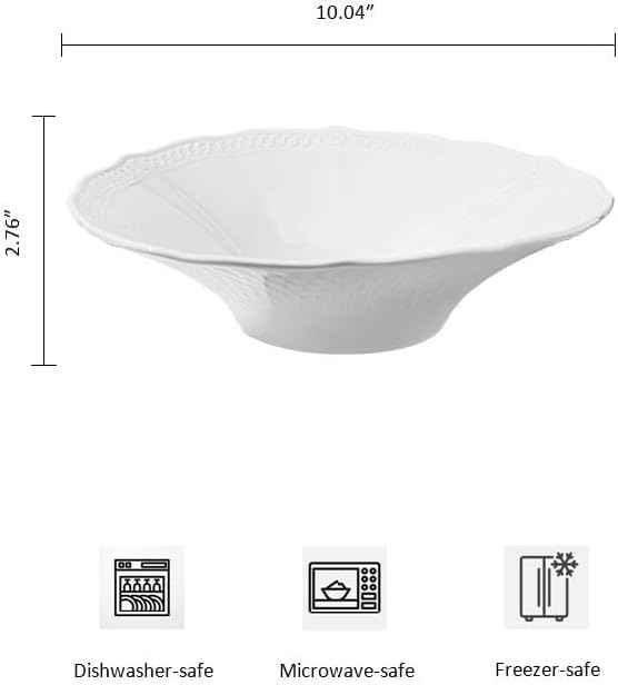 9 Inch Porcelain Salad Bowls Set of 4,Serving Bowls for Pasta Noodles Cereal Fruits Soup,White,Embossed,Heat Resistant,Scratch Resistant,Highly Glossy Glaze（Salad Bowl 9″）