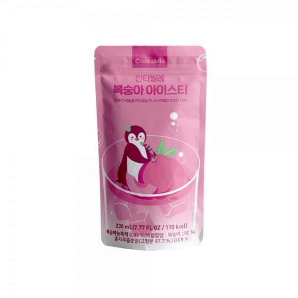 Cantabile Korean Convenience Store Pouch Drink Ready-to-Drink Refreshing Beverage Imported from Korea (6 Pack, Peach Iced Tea)