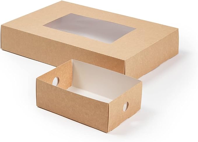 Slide Tek Rectangle Kraft Paper Small Insert - Fits Catering Tray - 8 3/4" x 6" x 3 1/4" - 10 count box