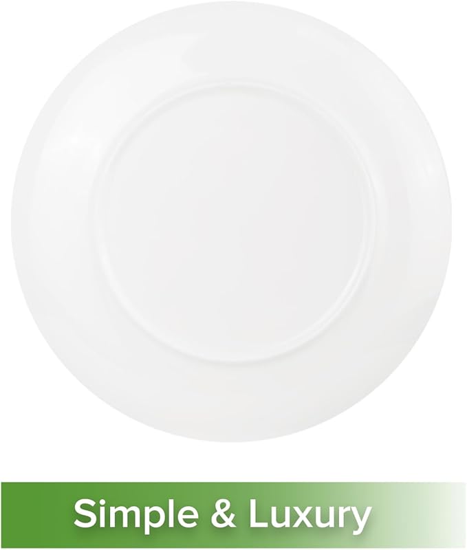 Fine Bone China Dinner Plates 6-Piece, Flate Plate, Pasta Plate 10.75 Inches, Fine Glaze With Pure White Color Sturdy and Durable, Thin Thickness and Light Weight, Microwave and Dishwasher Safe
