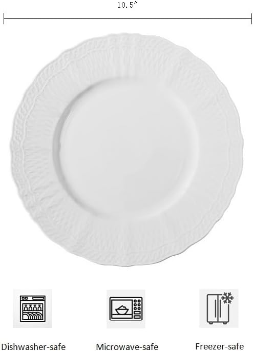 10 Inch Porcelain Dinner Plates Set of 4,Serving Dishes,White,Embossed,Heat Resistant,Scratch Resistant,Highly Glossy Glaze,Dishwasher safe,Microwave safe (Moonshine 10'')