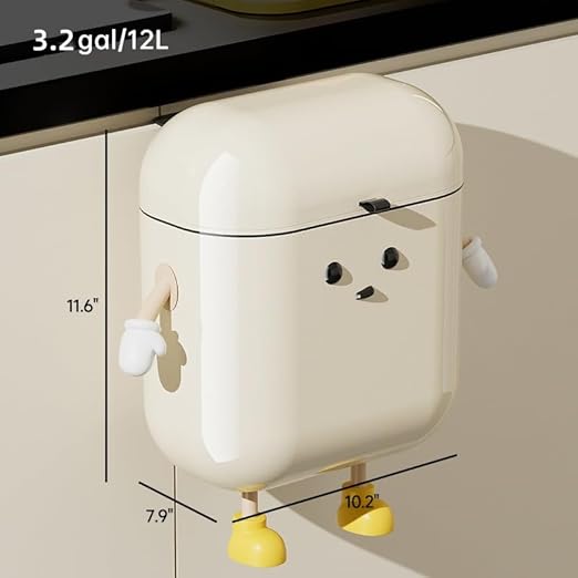 UFORU 3.2gal/12L Compost Bin Kitchen for Counter Top or Under Sink, Plastic Hanging Trash Can with Lid, Wall Mounted Garbage Can for Bathroom, Office, RV