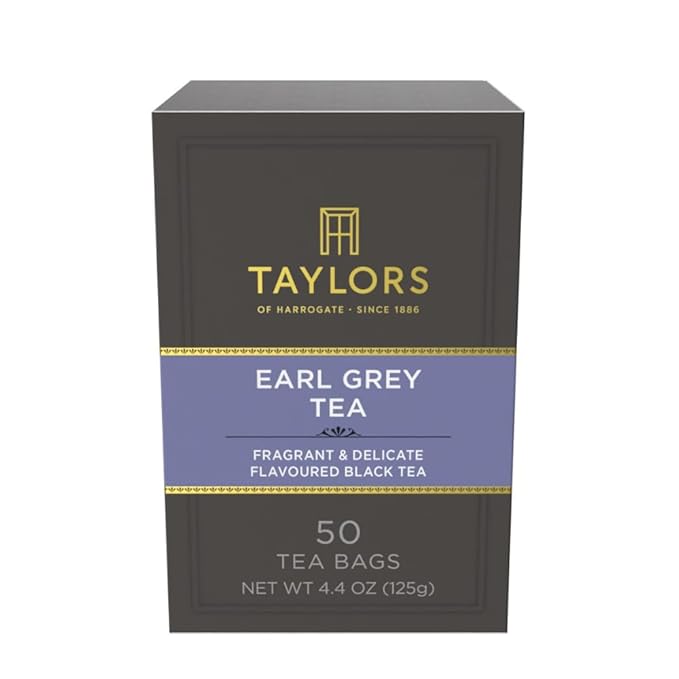 Taylors of Harrogate Earl Grey, Black Tea, Pillow Bags, 50 Count (Pack of 1), Fragrant, Delicate & Light, Caffeinated, Enjoy Hot or Iced, 50 Teabags