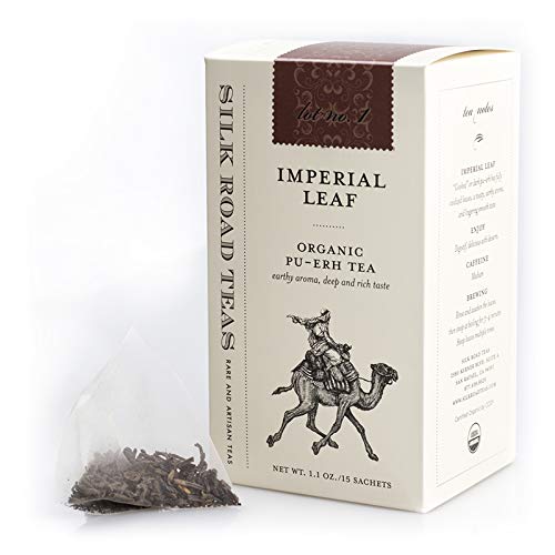 Silk Road Teas, Imperial Leaf Tea, Organic Puerh Tea, Earthy Aroma, Deep & Rich Taste, Fair Trade, 15 Non-GMO Biodegradable Silk Tea Bags