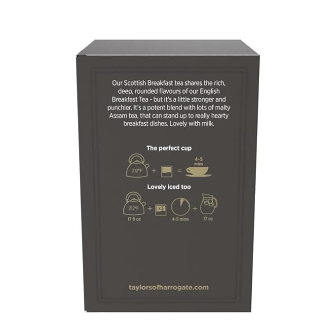 Taylors of Harrogate Scottish Breakfast Black Tea Individually Wrapped Bags, 50 Count (Pack of 1), Strong, Malty and Full, Caffeinated, Enjoy Hot or Iced, 50 Teabags