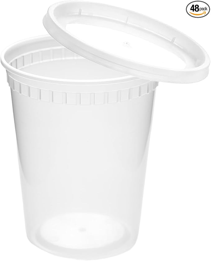 Commercial 32 oz Deli Containers - 48-Pack (96 Pcs) with Lids, Clear Round Airtight Food Storage, BPA-Free, Dishwasher & Microwave Safe, Pint Containers