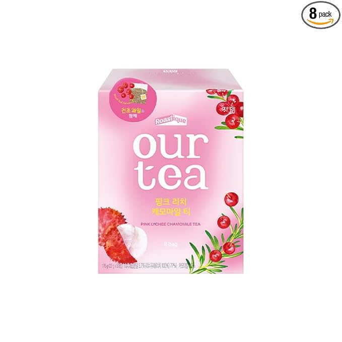 ROASTIQUE Pink Lychee Chamomile with Real Dried Fruit – Premium Orgainc Sweet Fruit Blend Eco-friendly PLA bags, 8 Tea Bags