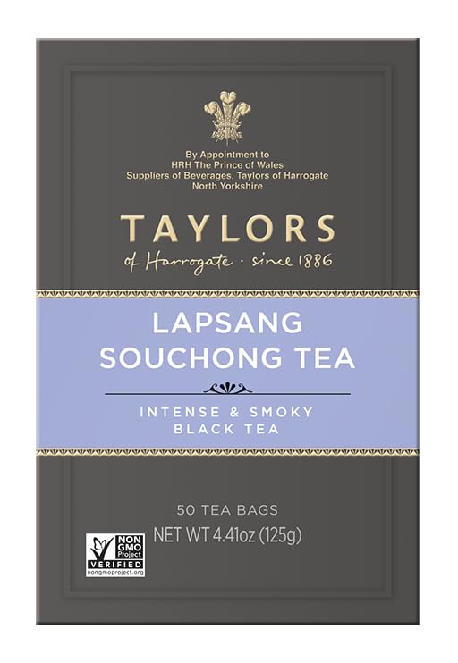 Taylors of Harrogate Lapsang Souchong,Black Tea,Pillow Tea Bags,Smoky,Rich and Strong,Caffeinated,Enjoy Hot or Iced,50 Teabags,50 Count (Pack of 2)