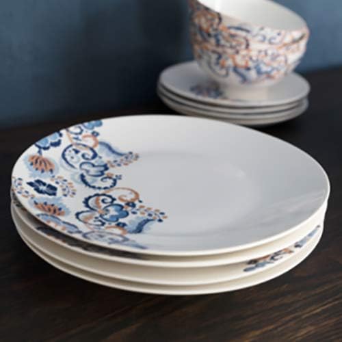 V&A Rococo Silk White Dinner Plates with Printed Design, Fine China, White, 27 cm, Set of 4