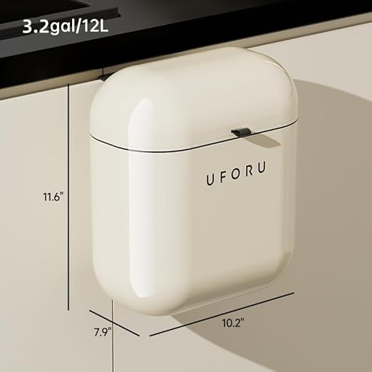 UFORU 3.2gal/12L Compost Bin Kitchen for Counter Top or Under Sink, Plastic Hanging Trash Can with Lid, Wall Mounted Garbage Can for Bathroom, Office, RV