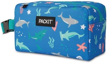 PackIt Freezable Small Insulated Snack Box, Sea Shark, with EcoFreeze Technology (Built-in Ice Pack), Mini Cooler or Small Lunch Bag, For Fresh Snacks On the Go, for Work, Gym, or Travel