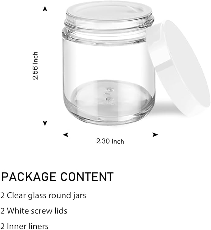 2 Pack Small Glass Jar with Lid, Tecohouse 4 oz Glass Jars with Stickers, Glass Lotion Jars with Lids & Inner Liners, Toiletries Container for Slime, Makeup, Cream, Lotion, Cosmetic