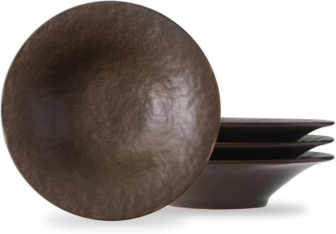 8 Inch Elegant Porcelain Dinner Plates, Round Appetizer Plates, Perfect for Salad, Dessert, Pasta, Snacks,Fruit,Breakfast, Party, Dishwasher & Microwave Safe, Set of 4 (Brown)