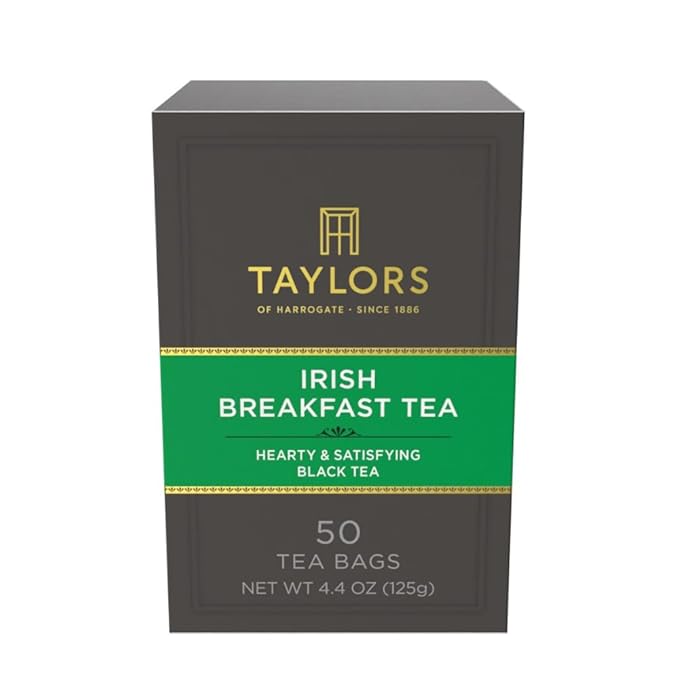 Taylors of Harrogate Irish Breakfast, Black Tea, Pillow Bags, 50 Count (Pack of 1), Rich, Bright & Malty, Caffeinated, Enjoy Hot or Iced, 50 Teabags