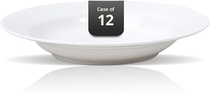 Wide Rim Bone China Commercial Grade Restaurant Elegance White Soup Plate 8" /Pasta Bowl 8oz, Case of 12