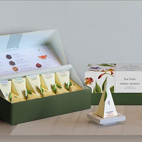 Tea Forte Premium Presentation Box Gift Set Sampler, 20 Count, Assorted Blends Individually Wrapped Handcrafted Pyramid Infuser Bags, Gifts for Mom, Herbal Retreat Tea