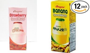 Binggrae Combo Milk Banana 6pk & Strawberry 6pk Flavor (Pack of 12)