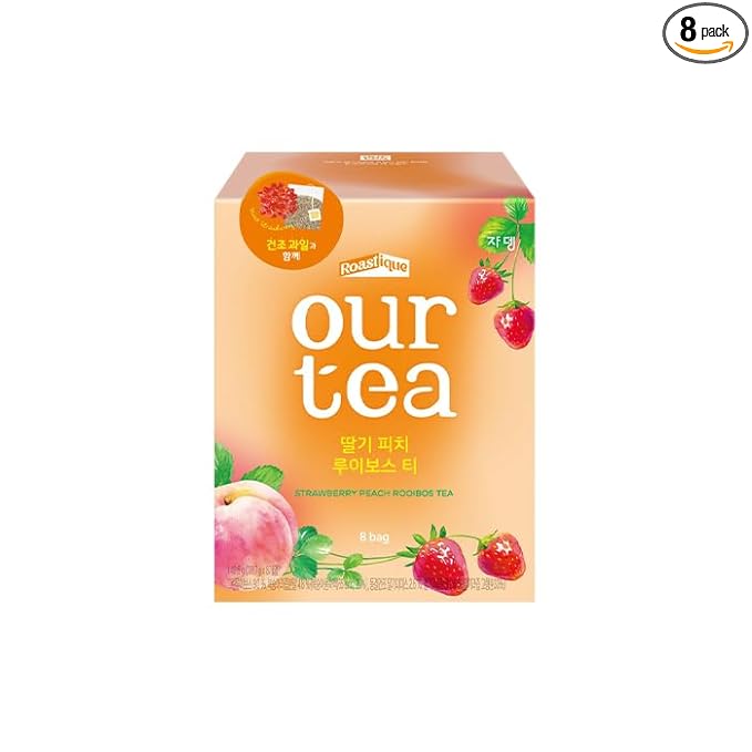 ROASTIQUE Strawberry Peach Rooibos Tea with Real Dried Fruit – Premium Orgainc Tea Sweet Fruit Blend Hot or Iced Tea Eco-friendly PLA bags, 8 Tea Bags