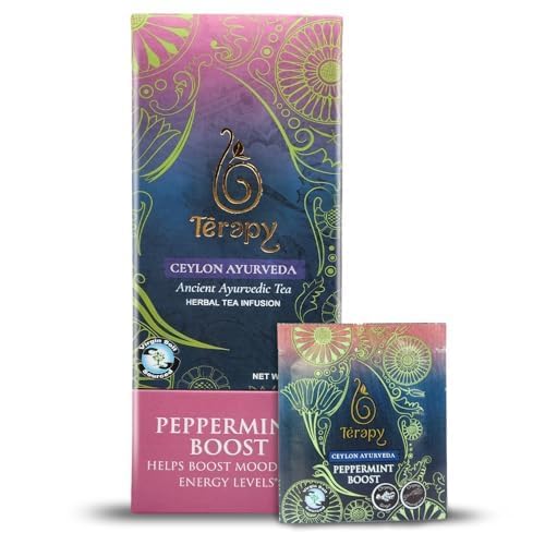 TERAPY Ceylon Peppermint Tea - Boosts Well-being & Energy Levels, 100% Pure Peppermint Tea Bags, Low Caffeine, Refreshing Herbal Flavor, 20 Individually Wrapped Unbleached Bags for Freshness (1 Pack)