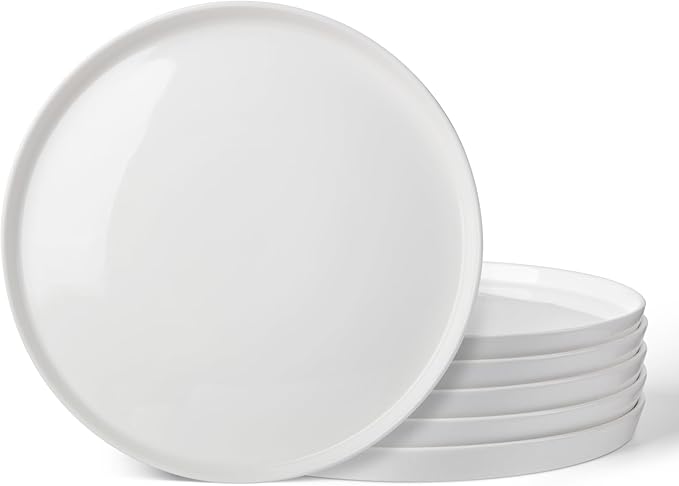 DOWAN 10" Porcelain Dinner Plates Set of 6, Ceramic White Dessert Plates Set for Salad, Pasta, Steak - Appetizer Plates, Dining Plates for Parties, Restaurant - Dishwasher & Microwave Safe - Gifts