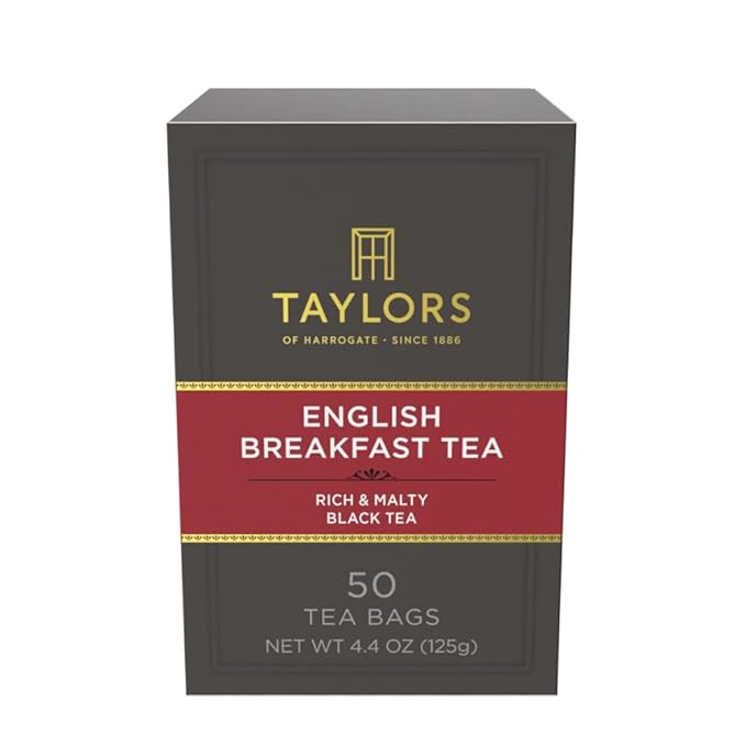 Taylors of Harrogate English Breakfast, Black Tea, Pillow Tea Bags, 50 Count (Pack of 1), Rich, Bright & Malty, Caffeinated, Enjoy Hot or Iced, 50 Teabags