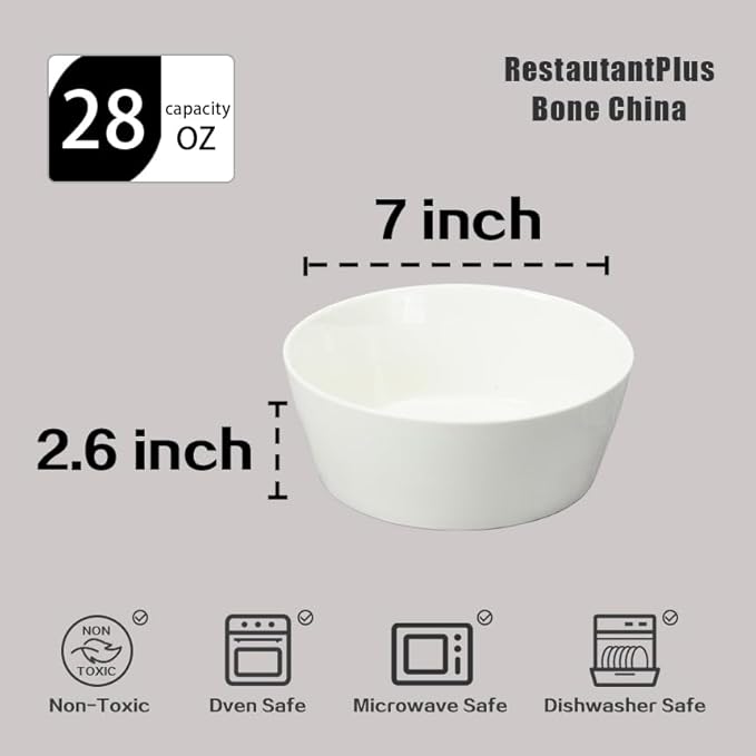 Bone China Cone Shape Commericial Grade Dinnerware Soup Bowl 7inch, Case of 6