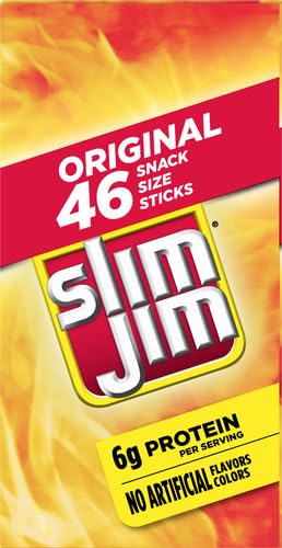 Slim Jim Smoked Meat Sticks,Original Flavor,6g Protein Per Serving,Snack Size,0.28 oz.,46 Count (Pack of 4)