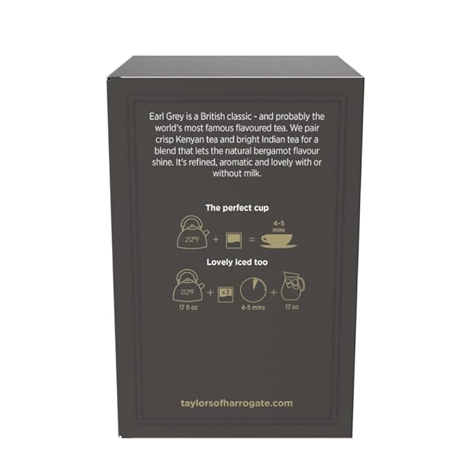 Taylors of Harrogate Earl Grey, Black Tea, Pillow Bags, 50 Count (Pack of 1), Fragrant, Delicate & Light, Caffeinated, Enjoy Hot or Iced, 50 Teabags