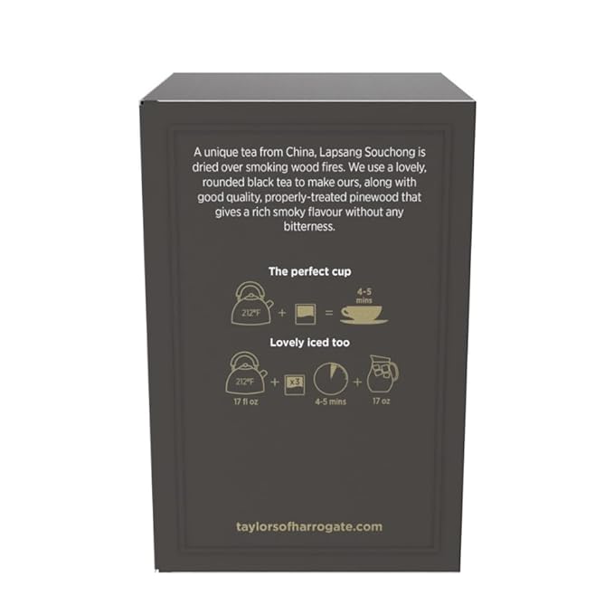 Taylors of Harrogate Lapsang Souchong, Black Tea, Pillow Tea Bags, 50 Count (Pack of 1), Smoky, Rich and Strong, Caffeinated, Enjoy Hot or Iced, 50 Teabags