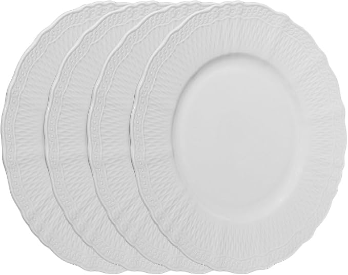 10 Inch Porcelain Dinner Plates Set of 4,Serving Dishes,White,Embossed,Heat Resistant,Scratch Resistant,Highly Glossy Glaze,Dishwasher safe,Microwave safe (Moonshine 10'')