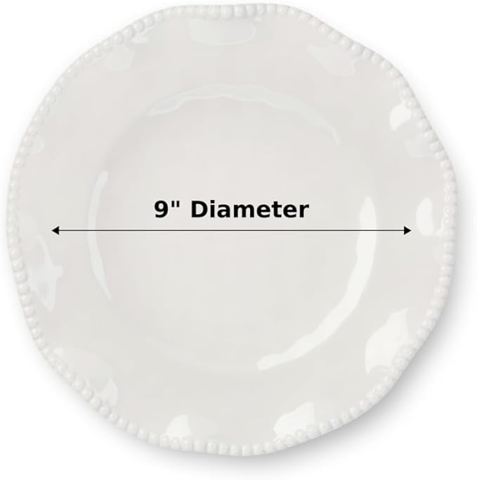 Perlette Cream Beaded Salad Plates - Set of 4, 9" Chic Melamine Dinnerware, Unbreakable & Elegant for Indoor/Outdoor Dining, Appetizers, Desserts & Stylish Table Settings. Perfect for gift-giving.