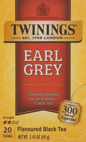Twinings Earl Grey Black Tea Individually Wrapped Bags, 20 Count (Pack of 2), Flavoured with Citrus and Bergamot, Caffeinated, Enjoy Hot or Iced, 20 Teabags