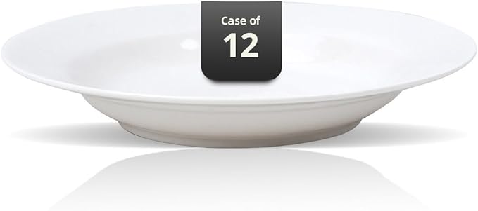 Wide Rim Bone China Commercial Grade Restaurant Elegance White Soup Plate 8.5"/Pasta Bowl 10oz, Case of 12