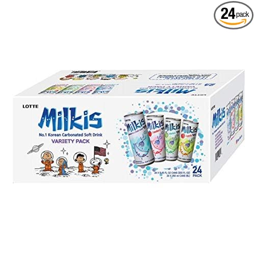 Milkis Carbonated Drink 4 Variety Flavors, Apple, Melon, Strawberry & Original, 8.45 Fl Oz, Pack of 24