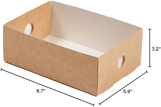 Slide Tek Rectangle Kraft Paper Small Insert - Fits Catering Tray - 8 3/4" x 6" x 3 1/4" - 10 count box