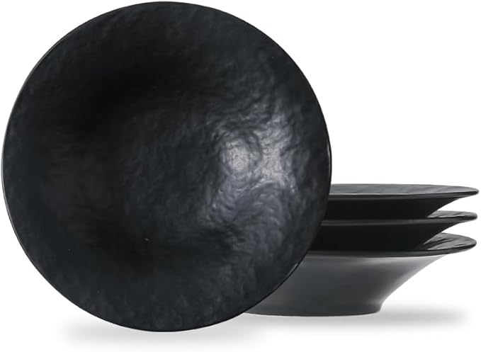 8 Inch Elegant Porcelain Dinner Plates, Round Appetizer Plates, Perfect for Salad, Dessert, Pasta, Snacks,Fruit,Breakfast, Party, Dishwasher & Microwave Safe, Salad Plates Set of 4(Black)