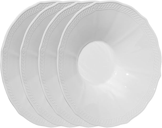 9 Inch Porcelain Salad Bowls Set of 4,Serving Bowls for Pasta Noodles Cereal Fruits Soup,White,Embossed,Heat Resistant,Scratch Resistant,Highly Glossy Glaze（Salad Bowl 9″）