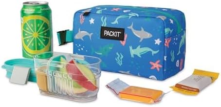 PackIt Freezable Small Insulated Snack Box, Sea Shark, with EcoFreeze Technology (Built-in Ice Pack), Mini Cooler or Small Lunch Bag, For Fresh Snacks On the Go, for Work, Gym, or Travel