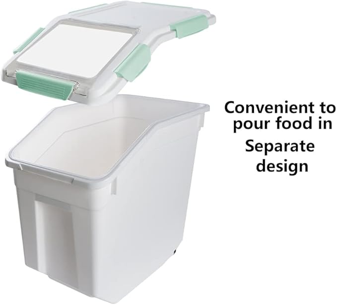 Airtight Flour Storage Container 25 lb Rice Storage Container with Wheels Seal Locking Lid, Food Containers with Measuring Cup& Scoop for Flour, Rice, Grain, Cyan 2Pack