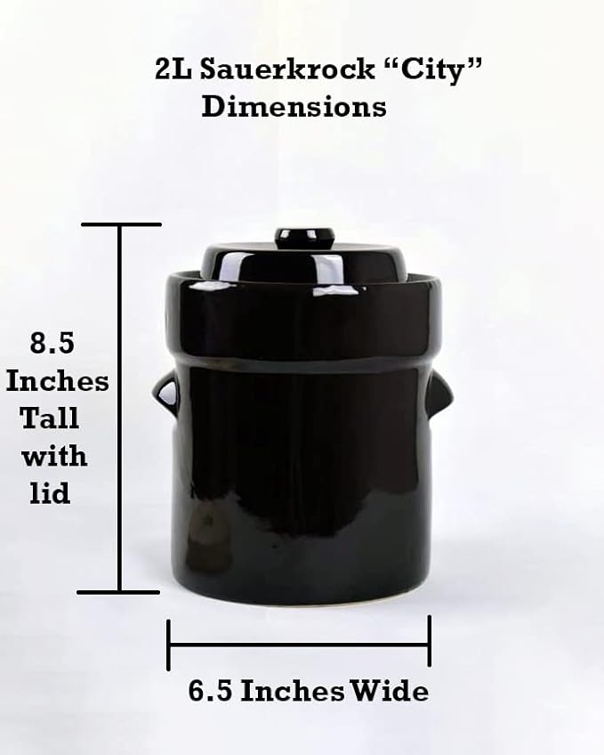 Humble House Fermentation Crock 1/2 Gallon Sauerkrock Sauerkraut Crock with Lid Weights & Pounder - Brown Ceramic Fermenting Crock Kit for Pickling Cabbage Kimchi Vegetables 2 Liter Fermentation Jar