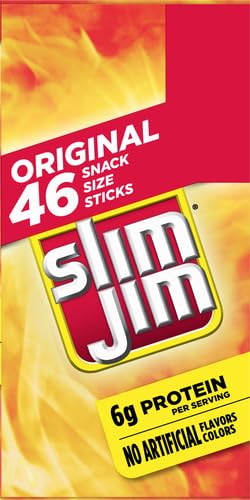 Slim Jim Smoked Meat Sticks,Original Flavor,6g Protein Per Serving,Snack Size,0.28 oz.,46 Count (Pack of 4)
