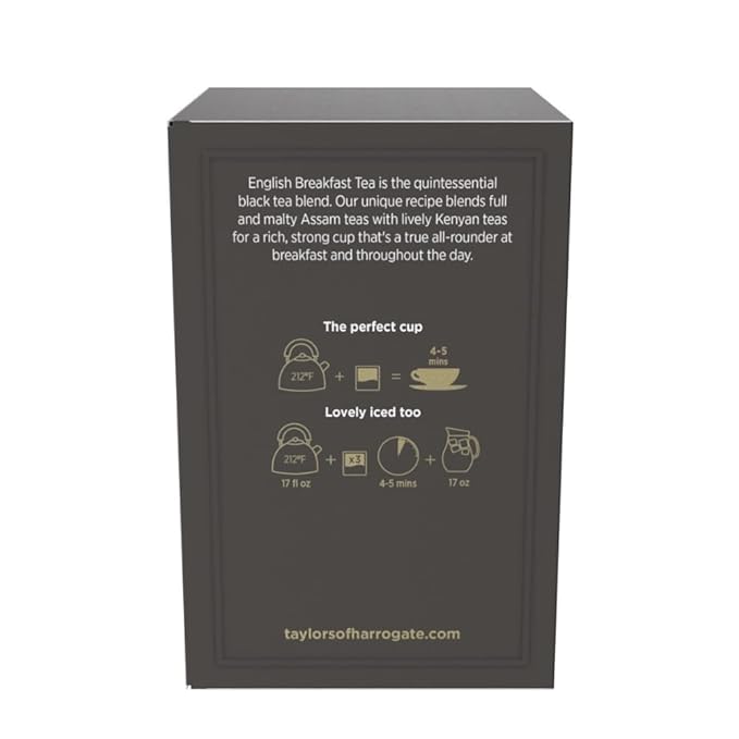 Taylors of Harrogate English Breakfast, Black Tea, Pillow Tea Bags, 50 Count (Pack of 1), Rich, Bright & Malty, Caffeinated, Enjoy Hot or Iced, 50 Teabags