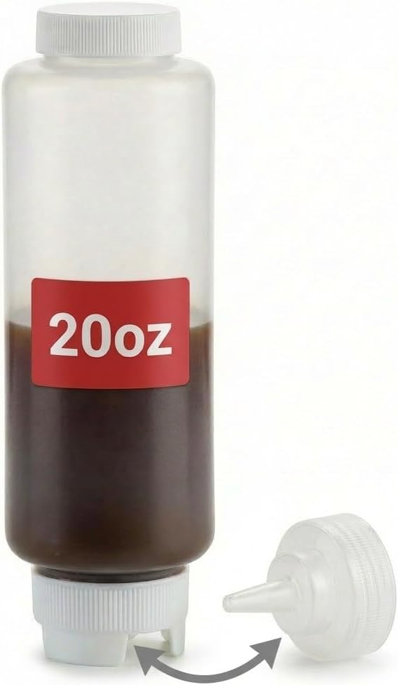 Squeeze Condiment Bottles - Squeeze Condiment Bottles for Sauces Commercial Grade Plastic Dispensers for Ketchup, Mustard, Sauces, Oils & Dressings - Easy Refill, Precision Nozzle (20 oz (1 Pack))
