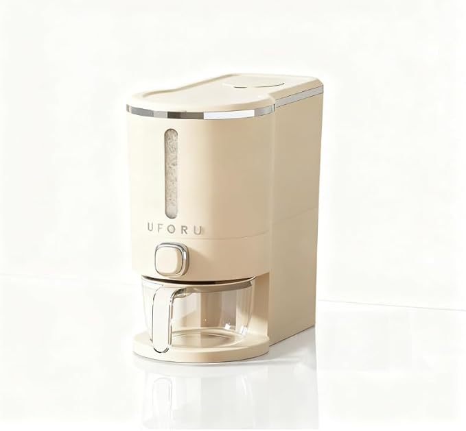 11-Pound Rice Dispenser With Measuring Cup,Kitchen Grain Storage Container,Pantry&Home Dry Goods Storage Box(Cream White)