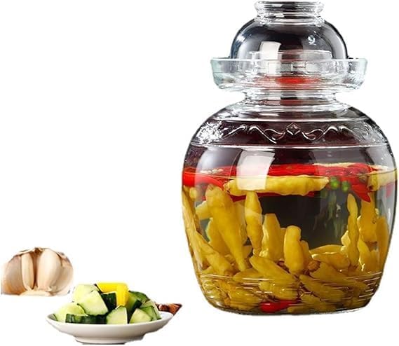 Glass Pickle Jar 2.5L Fermentation Jar Crock, Traditional Canning Jar Kimchi Containers with Water Seal Airlock Lid for Fermenting Pickles, Wine Brewing, Sauerkraut and Vegetables