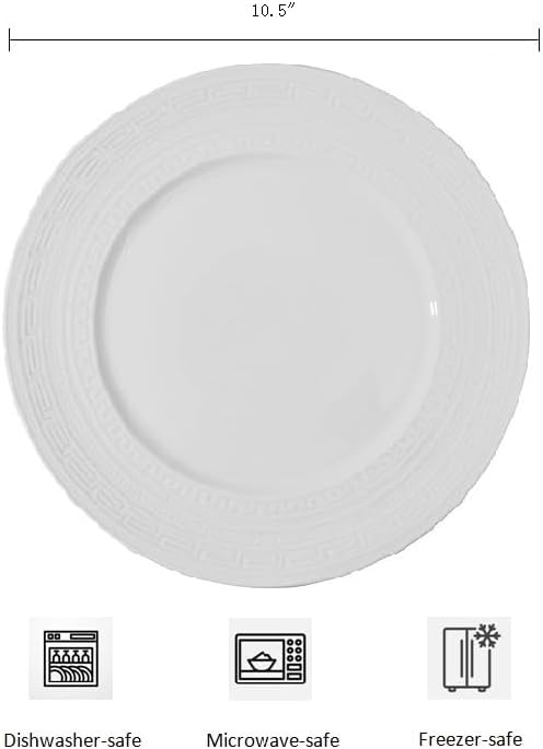10 Inch Porcelain Dinner Plates Set of 4,Serving Dishes,White,Embossed,Heat Resistant,Scratch Resistant,Highly Glossy Glaze,Dishwasher safe,Microwave safe (Wade 10'')