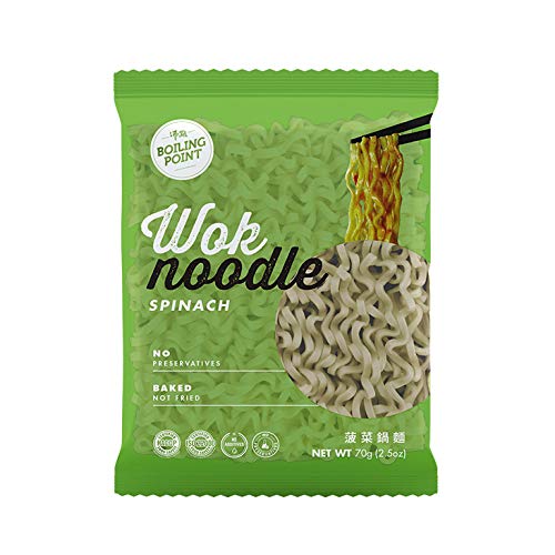 BOILING POINT Wok Noodle Package, Healthy Asian Ramen, No Preservatives, Non-Fried Instant Noodles, Stir Fry, Set Includes Spinach BP Wok Noodles, 2.1 oz.(Pack of 5)