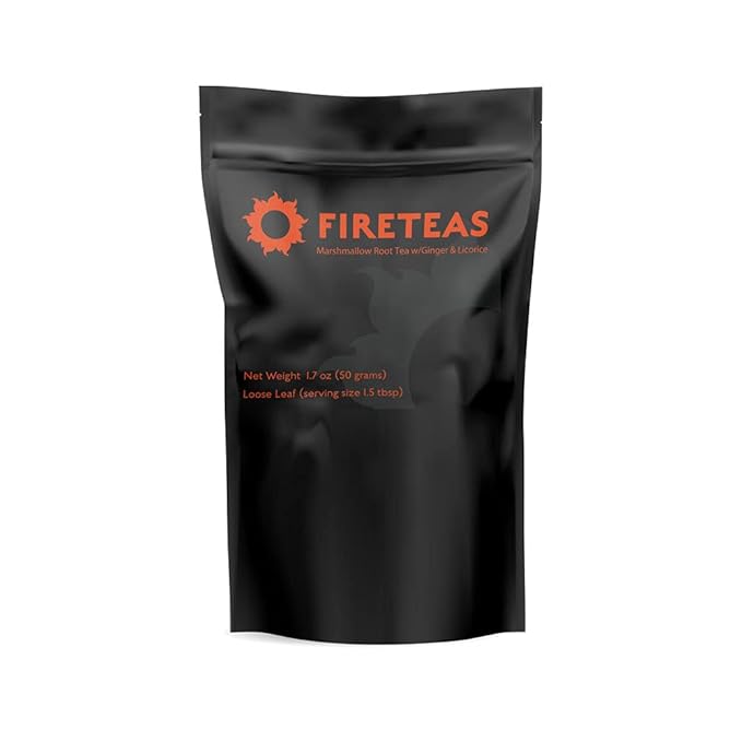 FIRE TEAS Organic Marshmallow Root & Ginger Herbal Tea w/Saffron & Licorice - Helps Pain & Swelling Issues - Mucous Membranes, Respiratory System & Lung Cleansing -